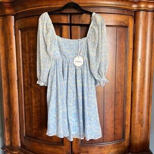 Storia Square Neckline Tea Time Puff Shoulder Floral Mini Dress NWT Small